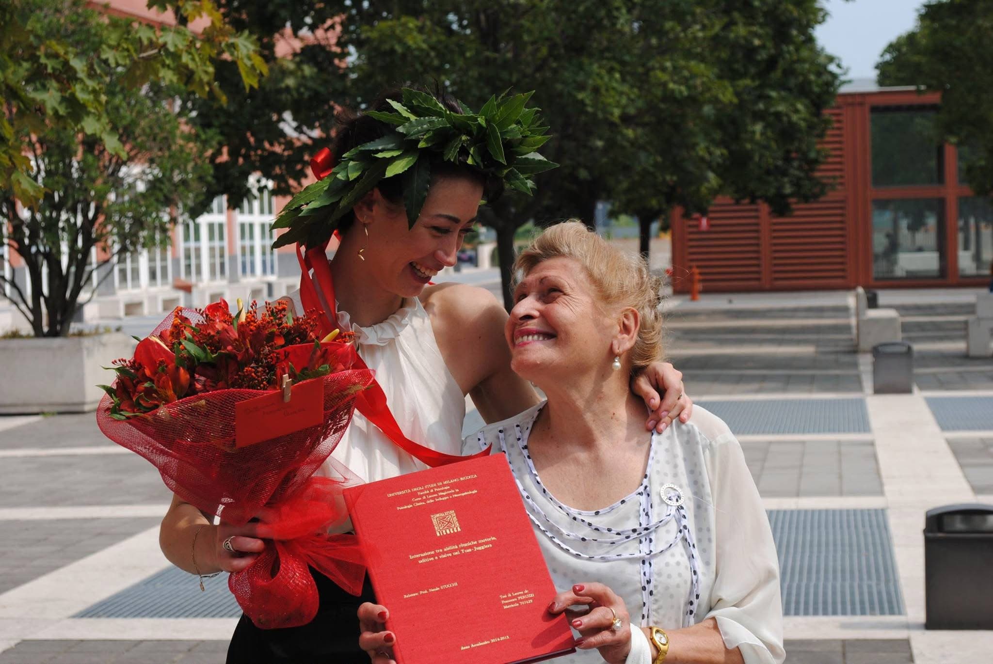 Francesca Peruzzi with her grandmother on the day of her master's degree in psychology at the University of Milano-Bicocca